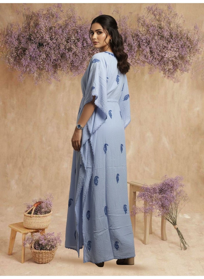 الايا كفتان مطرز يدويًا بتطريز شيكانكاري من الرايون - Image 3