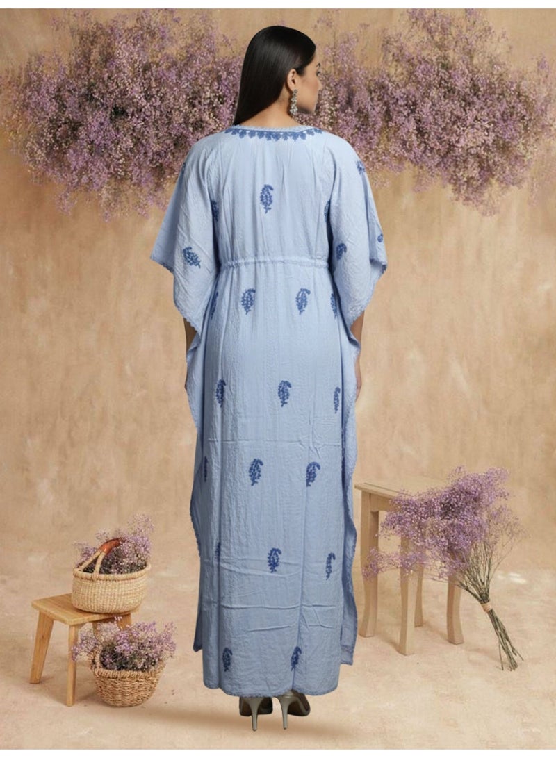 الايا كفتان مطرز يدويًا بتطريز شيكانكاري من الرايون - Image 2