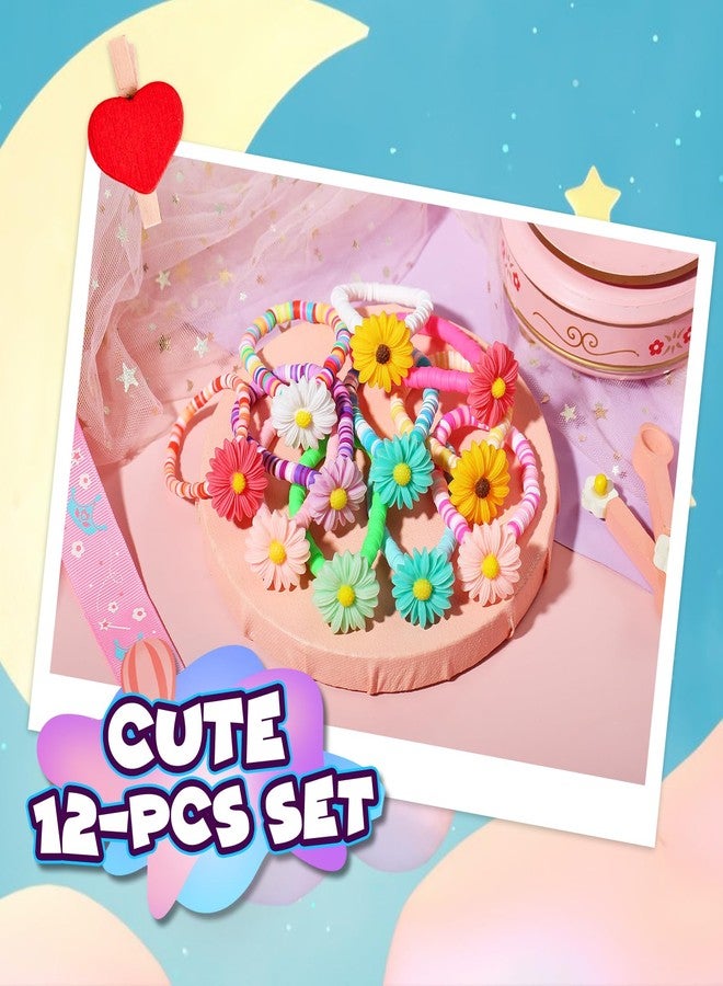 بينك شيب أساور PinkSheep للفتيات، مجموعة مجوهرات من 12 قطعة من أساور الصداقة على شكل زهرة هيشي للفتيات الصغيرات من سن 3 إلى 12 عامًا - Image 4