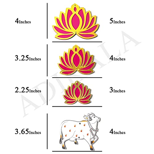 Adikala Pichwai Cow MDF Cutout & Pink Color Acrylic Lotus Flower Cutout for DIY Craft | Design for Diwali | Dussehra | Rangoli | Pooja | Festival Gift | Wedding Decorations_(Set of 16) - Image 3