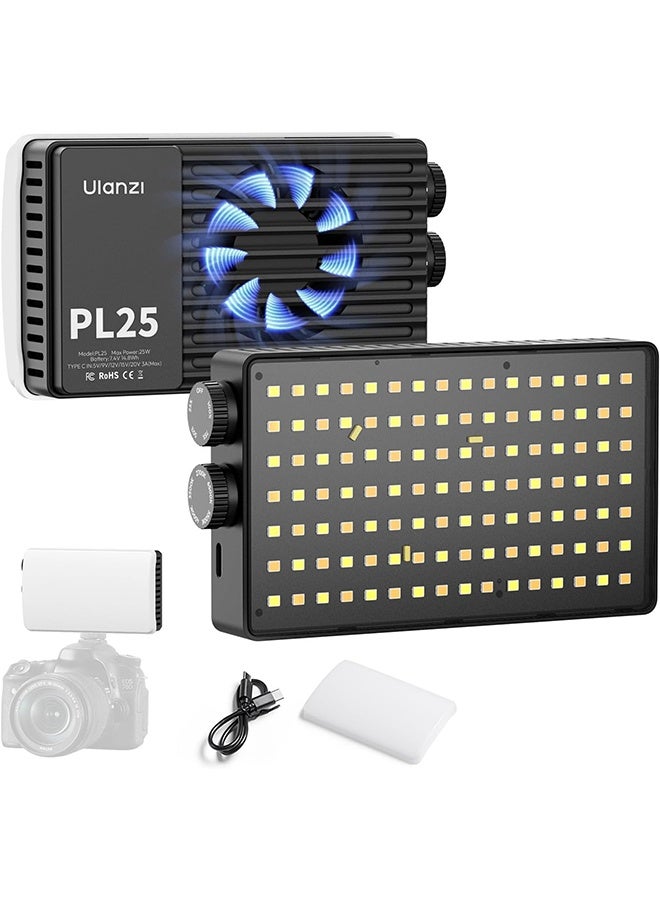 ULANZI PL25 Video Light, 25W LED Camera Light Mini Panel Bi-Color for DSLR Photography, 3200Lux, CRI≥96 2700K-6500K, 2000mAh Rechargeable Portable On-Camera Lighting for Photo, Video, YouTube, Vlog - Image 1