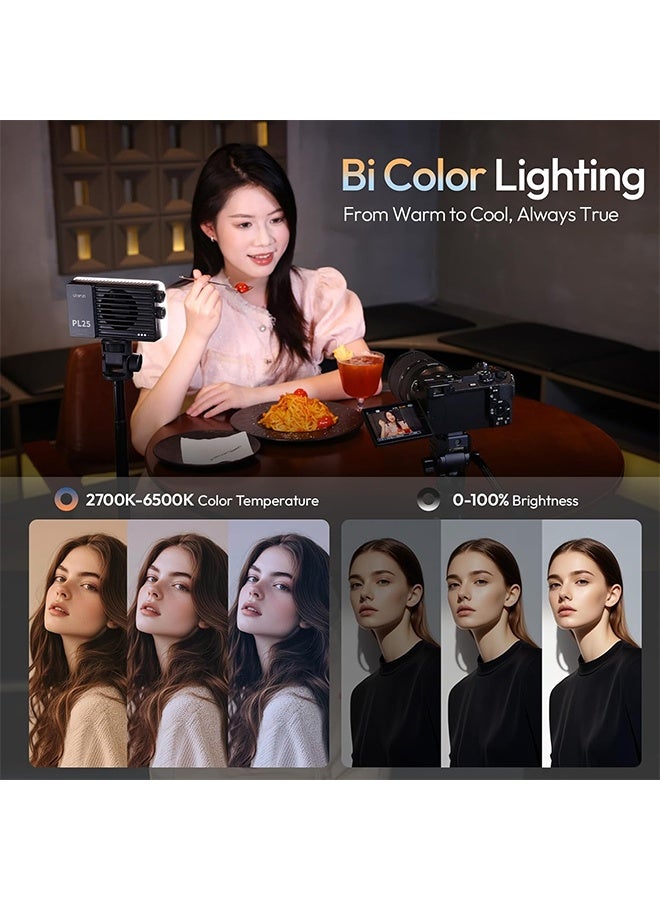 ULANZI PL25 Video Light, 25W LED Camera Light Mini Panel Bi-Color for DSLR Photography, 3200Lux, CRI≥96 2700K-6500K, 2000mAh Rechargeable Portable On-Camera Lighting for Photo, Video, YouTube, Vlog - Image 2