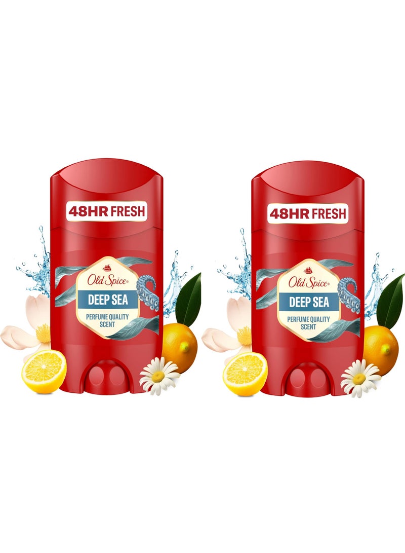 أولد سبايس اولد سبايس ستيك مزيل العرق ديب سي للرجال، 50 مل، 48 ساعة، عطر يدوم طويلا بجودة العطور، 0% ملح الومنيوم، لا يترك بقع على الاسود والابيض، مصنوع من 50% بلاستيك معاد تدويره 2 قطعه