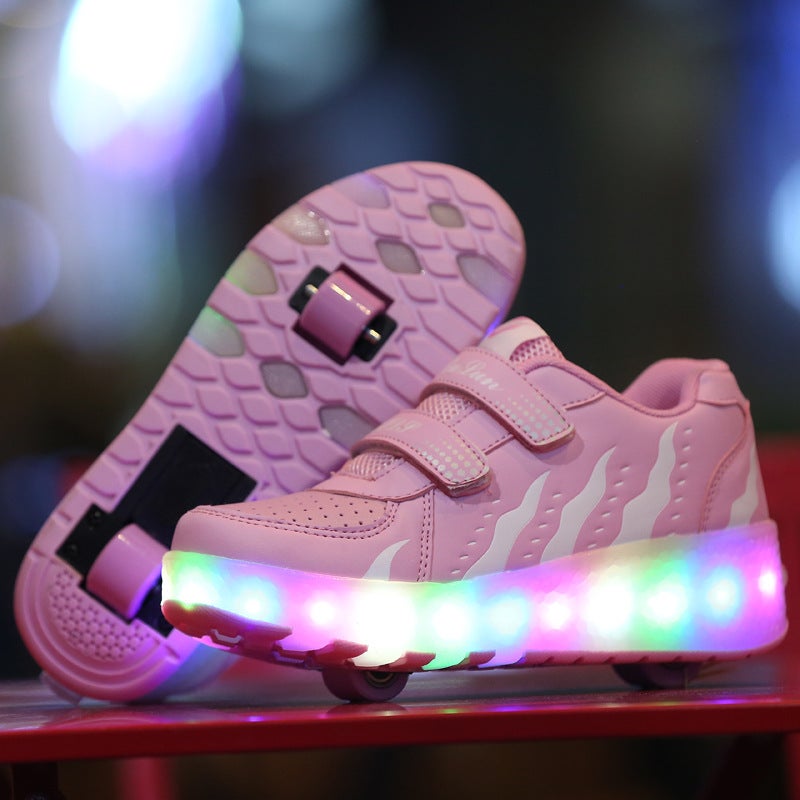 Childrens adult skates luminous shoes LED Boys single row girls luminous manufacturers Pink
