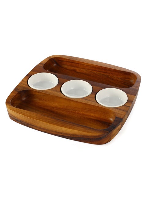 Two Side Chip And Three Bowls Serving Tray