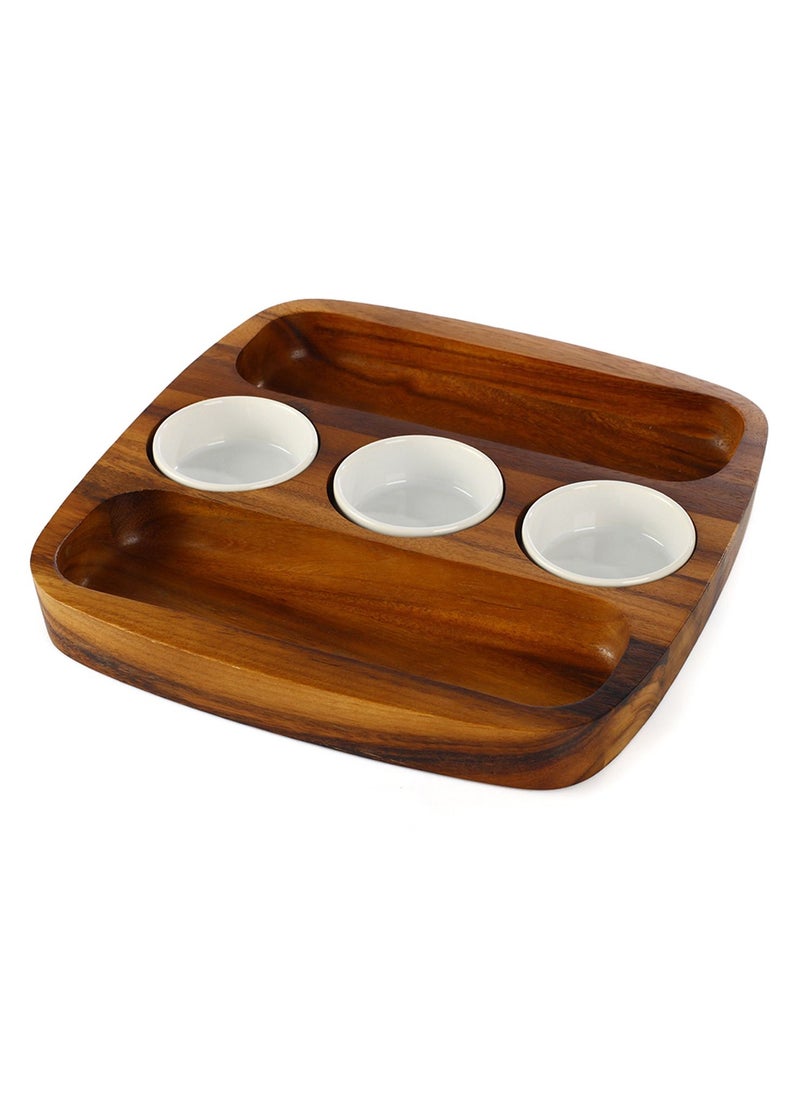 Two Side Chip And Three Bowls Serving Tray