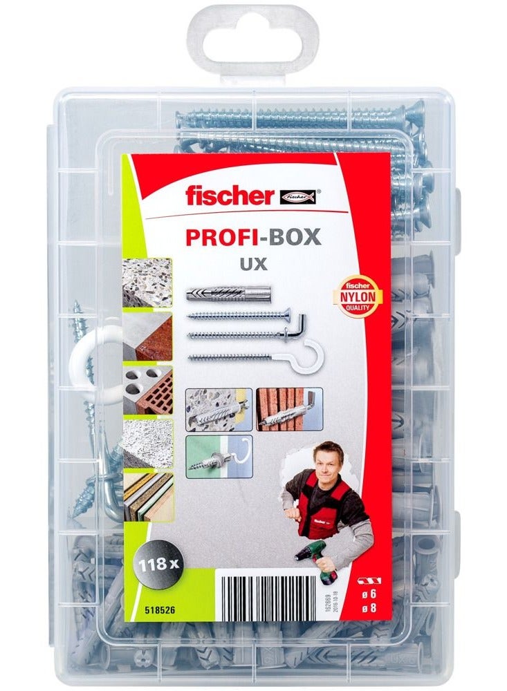 Fischer PROFI-BOX - UX Plugs + Screws Various Sizes 118pcs