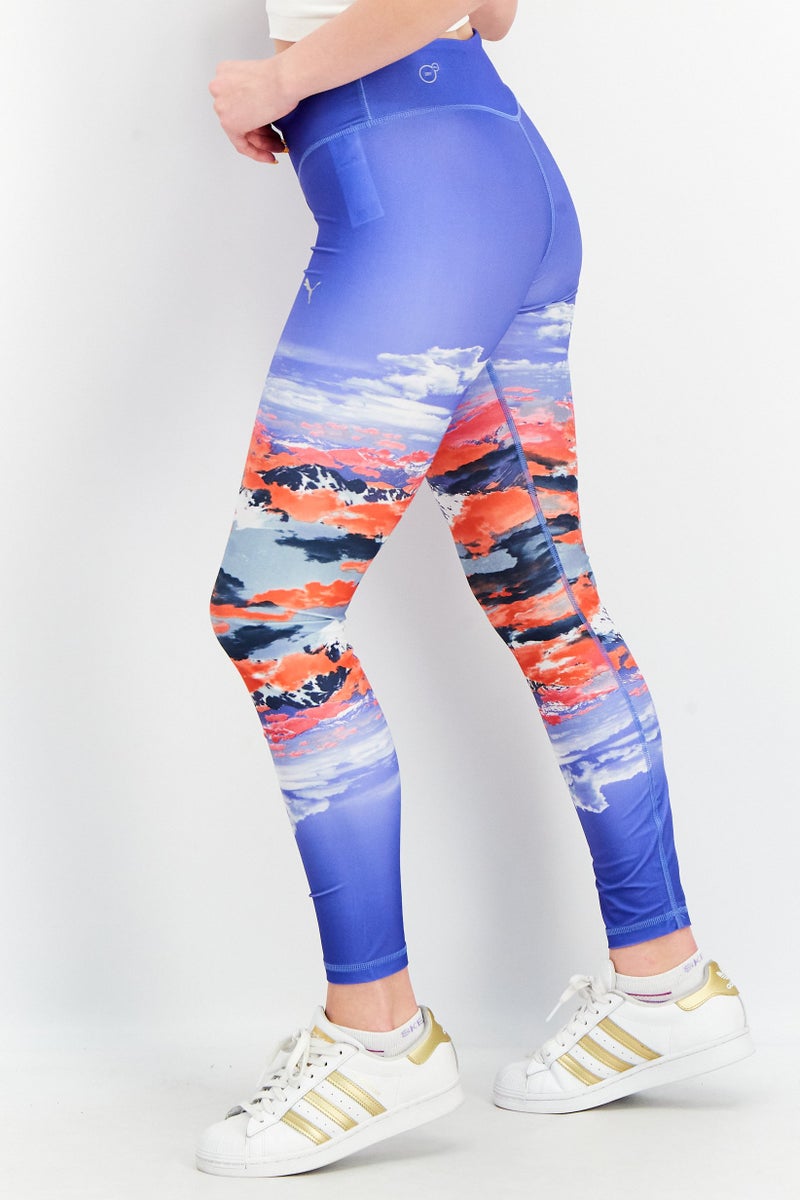 PUMA ت leggings نسائية بطبعة كاملة، مجموعة زرقاء - Image 4
