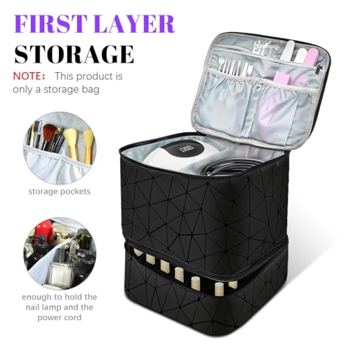 Fennec Mart Travel Nail Polish Organizer Bag Large Capacity Double Layer Makeup Case for 30 Bottles Nail Art Tool Storage with Handle, Customizable Compartments Multi Pouches for Travel (Nevy Blue) - Image 4