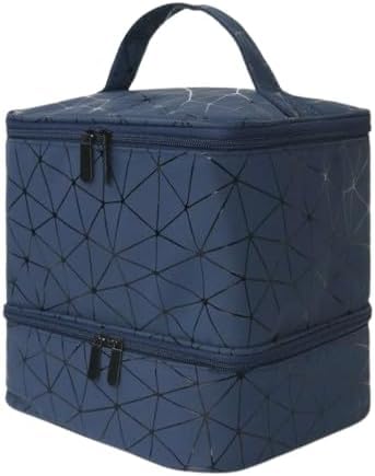 Fennec Mart Travel Nail Polish Organizer Bag Large Capacity Double Layer Makeup Case for 30 Bottles Nail Art Tool Storage with Handle, Customizable Compartments Multi Pouches for Travel (Nevy Blue) - Image 1