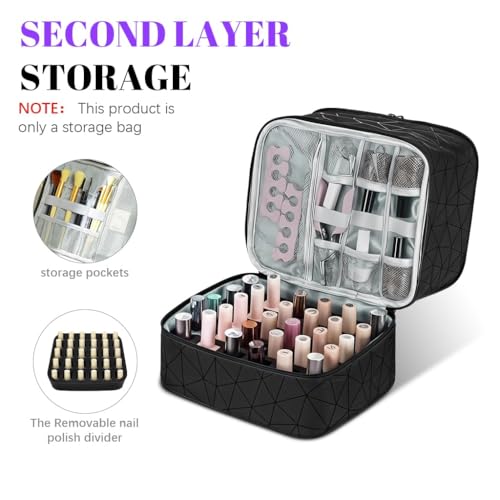 Fennec Mart Travel Nail Polish Organizer Bag Large Capacity Double Layer Makeup Case for 30 Bottles Nail Art Tool Storage with Handle, Customizable Compartments Multi Pouches for Travel (Nevy Blue) - Image 5