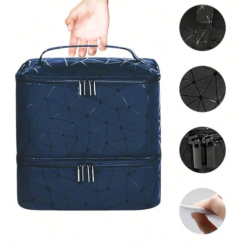 Fennec Mart Travel Nail Polish Organizer Bag Large Capacity Double Layer Makeup Case for 30 Bottles Nail Art Tool Storage with Handle, Customizable Compartments Multi Pouches for Travel (Nevy Blue) - Image 2