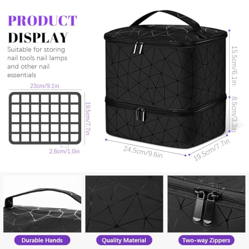 Fennec Mart Travel Nail Polish Organizer Bag Large Capacity Double Layer Makeup Case for 30 Bottles Nail Art Tool Storage with Handle, Customizable Compartments Multi Pouches for Travel (Nevy Blue) - Image 3