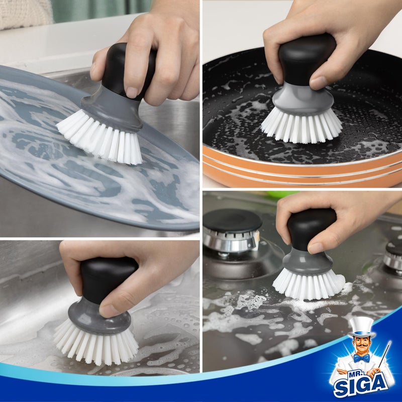 Mr Siga Mr.Siga Dish Scrub Brush  Palm Brush Dish Scrubber With Ergonomic Grip  Kitchen Brushes For Dishes  Gray  Pack Of 2 - Image 5