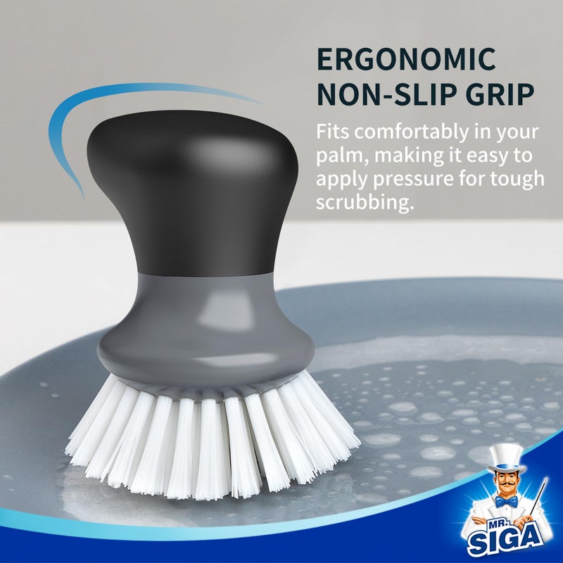 Mr Siga Mr.Siga Dish Scrub Brush  Palm Brush Dish Scrubber With Ergonomic Grip  Kitchen Brushes For Dishes  Gray  Pack Of 2 - Image 3