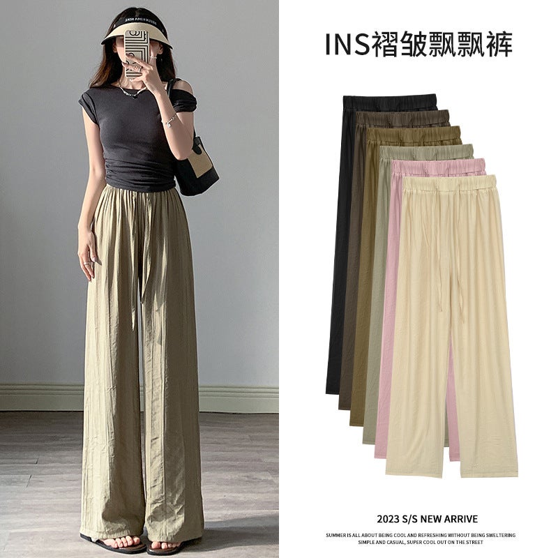Wide-Leg Pants For Women 2023 Summer Thin High-Waisted Draped Zen Pleated Floating Pants Japanese Style Style Style Lazy Loose Casual Pants - Image 2