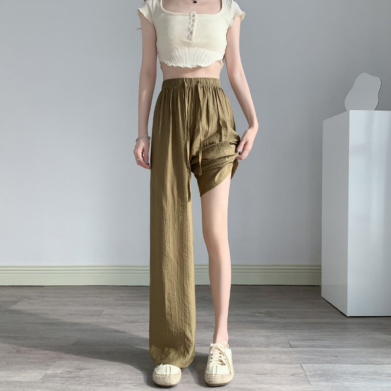 Wide-Leg Pants For Women 2023 Summer Thin High-Waisted Draped Zen Pleated Floating Pants Japanese Style Style Style Lazy Loose Casual Pants - Image 5