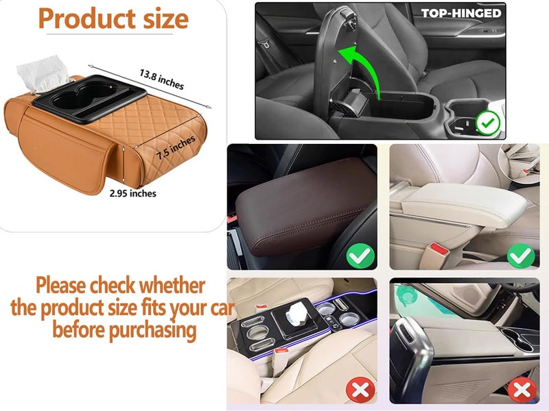 Coficoi Car Armrest Cushion,5-in-1 Center Console Cover with 2 Storage Bags Cup Holder, Tissue Box Slot, Phone Slot for Sedans, Car Accessories Interior Organizers (Black) - Image 3