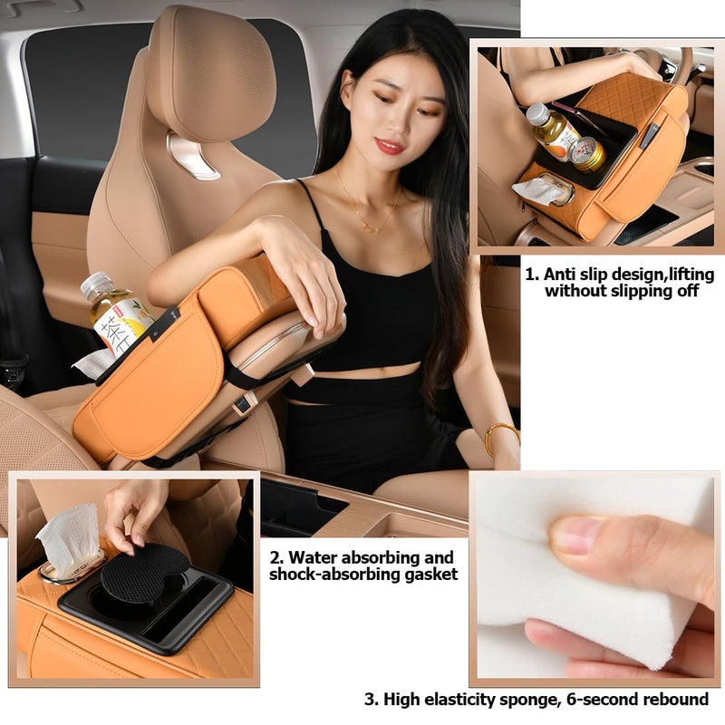 Coficoi Car Armrest Cushion,5-in-1 Center Console Cover with 2 Storage Bags Cup Holder, Tissue Box Slot, Phone Slot for Sedans, Car Accessories Interior Organizers (Black) - Image 4