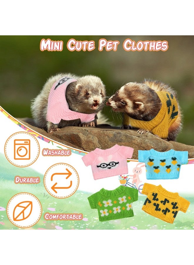 Leitee 4 Pcs Easter Ferret Clothes Hamster Sweater Guinea Pig Clothes Bunny Costume Knitted Sweatshirt for Warm Winter Easter Vest Clothing Ferret Accessories Kit Small Animal Outfit - Image 3