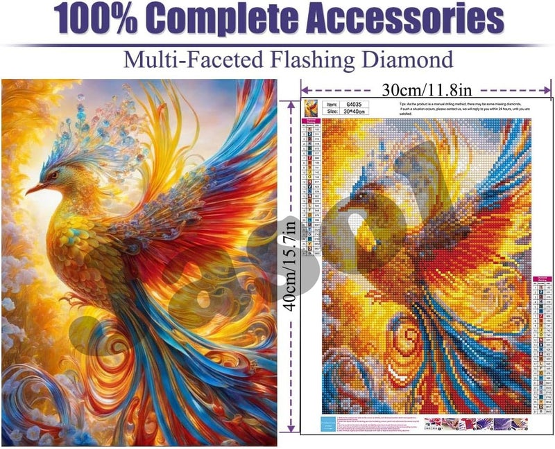Jasol Diamond Painting Kit, 40x30 Cms, Full Drill, 5D Crystals, Home Wall Decor Gift Set (Phoenix Bird M45610) - Image 5