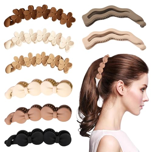 Heogacinlia 8 Pcs Bow Banana Clips Flower Banana Hair Clip Wavy Shape Large Claw Clips Matte Strong Hold Ponytail Holder Barrettes Styling Accessories for Women Girls Thick Thin Hair - Image 1