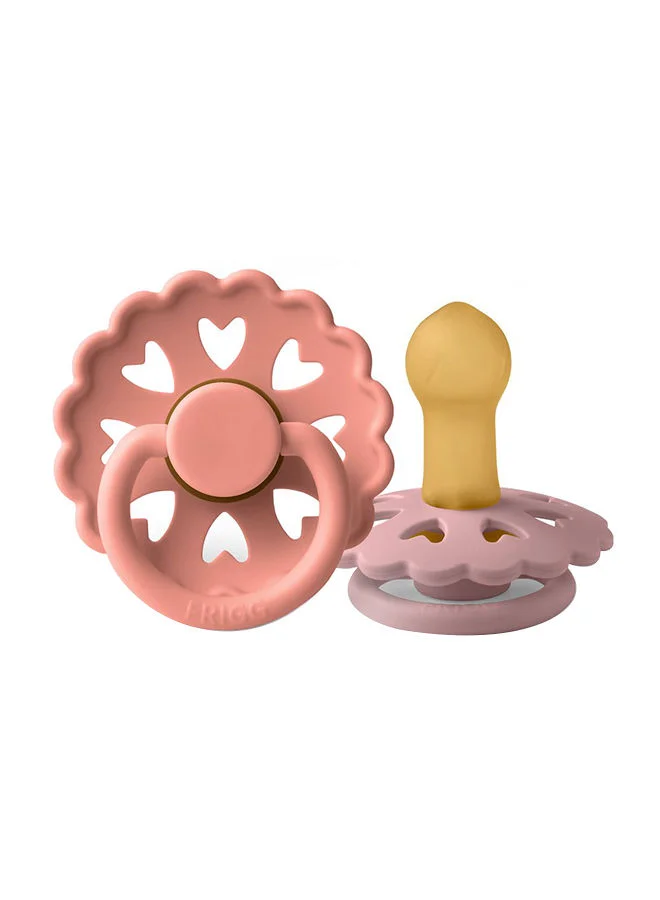 FRIGG Pack Of 2 Fairytale Latex Baby Pacifier 6-18M, Pretty In Peach/Primrose - Size 2