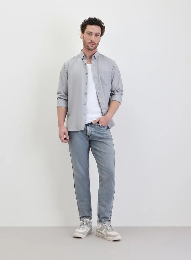 Styli Solid Oxford Regular Fit Spread Collar Shirt