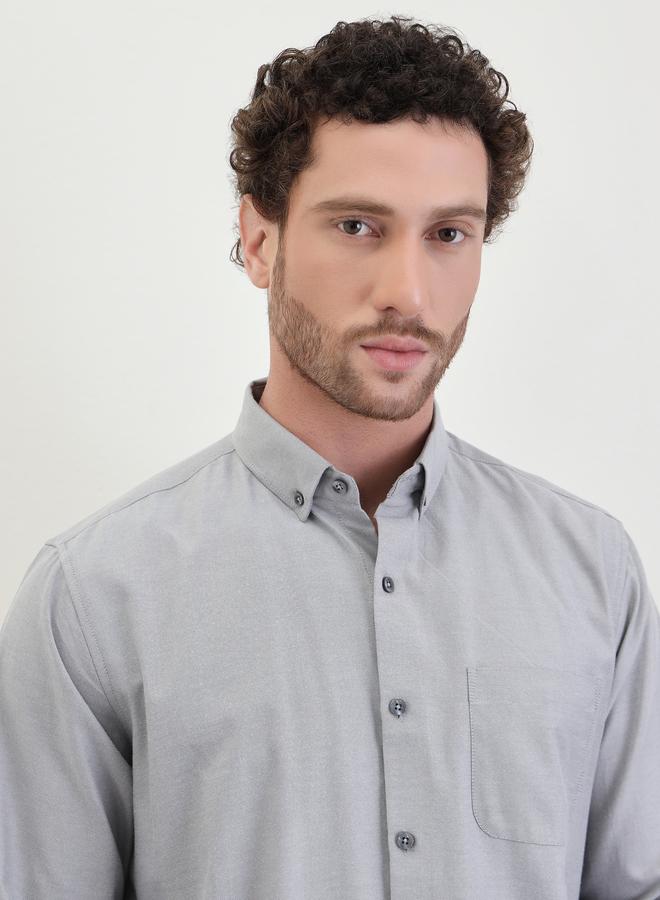 Styli Solid Oxford Regular Fit Spread Collar Shirt - Image 3