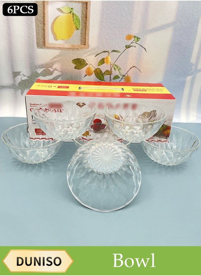DUNISO Six-Piece Set, Glass Bowl Set, Fruit Bowl, Salad Bowl, Snack Bowl, Heat-Resistant, Highly Resistant To Breakage, Transparent, Can Be Used For Salads, Soups, Desserts, Fruits, Pasta, Curry, Popcorn, Cereal Bowls, Party Catering Mixing Bowls, Dips, Desserts, Tea Bags, Dips, Sauces, Snack Plates  - Image 1