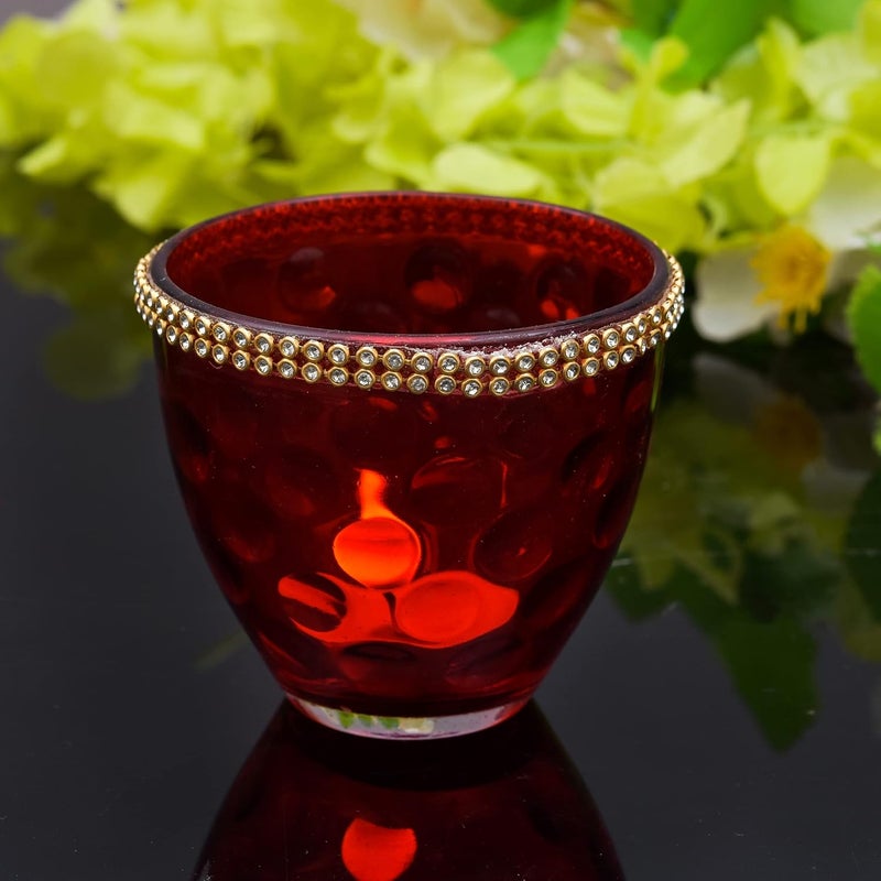 OGGN Decorative Votive Glass Tealight Candle Holders Set of 2 Colorful TLight Holder Round Votives Diwali Decoration Items Christmas Tealights Ideal for Centerpiece Festive Dcor Pack of 2 - Image 3