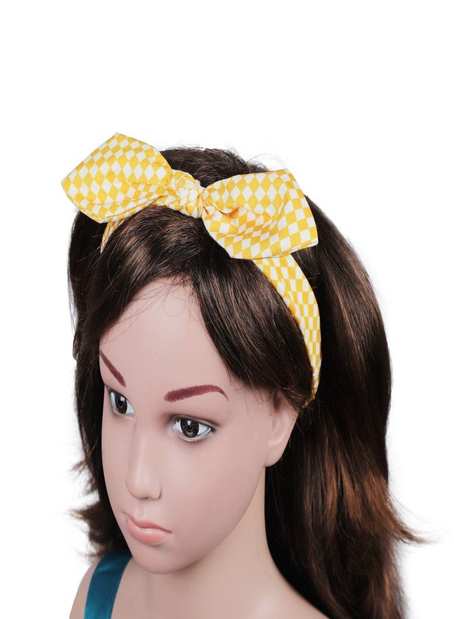 Arendelle Yellow Checks Rabbit Ear Knot Headband for Baby Girls [AHA136] - Image 2