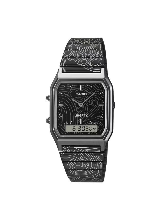 CASIO Limited Edition Vintage Liberty Collaboration Analog-Digital Unisex Watch AQ-230EBLT-1A, 29.8 mm Black Resin Chrome-Plated Case & Stainless Steel Band, 30 m WR - Image 2