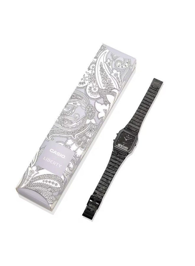 CASIO Limited Edition Vintage Liberty Collaboration Analog-Digital Unisex Watch AQ-230EBLT-1A, 29.8 mm Black Resin Chrome-Plated Case & Stainless Steel Band, 30 m WR - Image 3