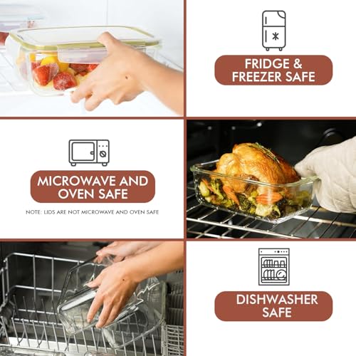 Razab 35 Pc Set Glass Food Storage Containers with Lids - Meal Prep Airtight Bento Boxes BPA-Free 100% Leak Proof (15 lids,15 glass & 5 Plastic Sauce/Dip Containers) - Image 4