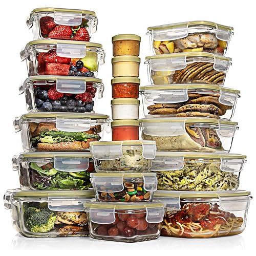 Razab 35 Pc Set Glass Food Storage Containers with Lids - Meal Prep Airtight Bento Boxes BPA-Free 100% Leak Proof (15 lids,15 glass & 5 Plastic Sauce/Dip Containers) - Image 1