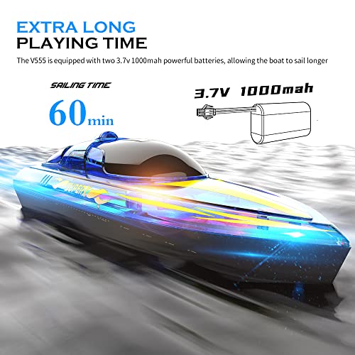 Akargol RC Boat with LED - Remote Control Boat for Pools and Lakes 2.4 GHZ RC Boats with 2 Rechargeable Battery Whole Body Waterproof, Low Battery Alarm, Water Play Toy Gift for Boys&Girls - Image 2