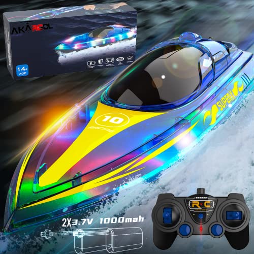 Akargol RC Boat with LED - Remote Control Boat for Pools and Lakes 2.4 GHZ RC Boats with 2 Rechargeable Battery Whole Body Waterproof, Low Battery Alarm, Water Play Toy Gift for Boys&Girls - Image 1