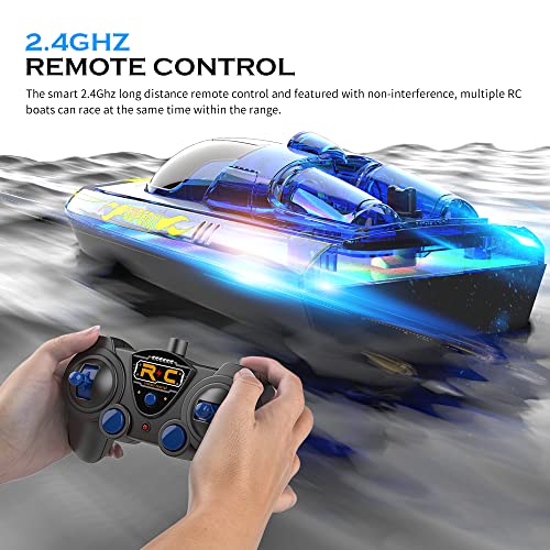 Akargol RC Boat with LED - Remote Control Boat for Pools and Lakes 2.4 GHZ RC Boats with 2 Rechargeable Battery Whole Body Waterproof, Low Battery Alarm, Water Play Toy Gift for Boys&Girls - Image 4