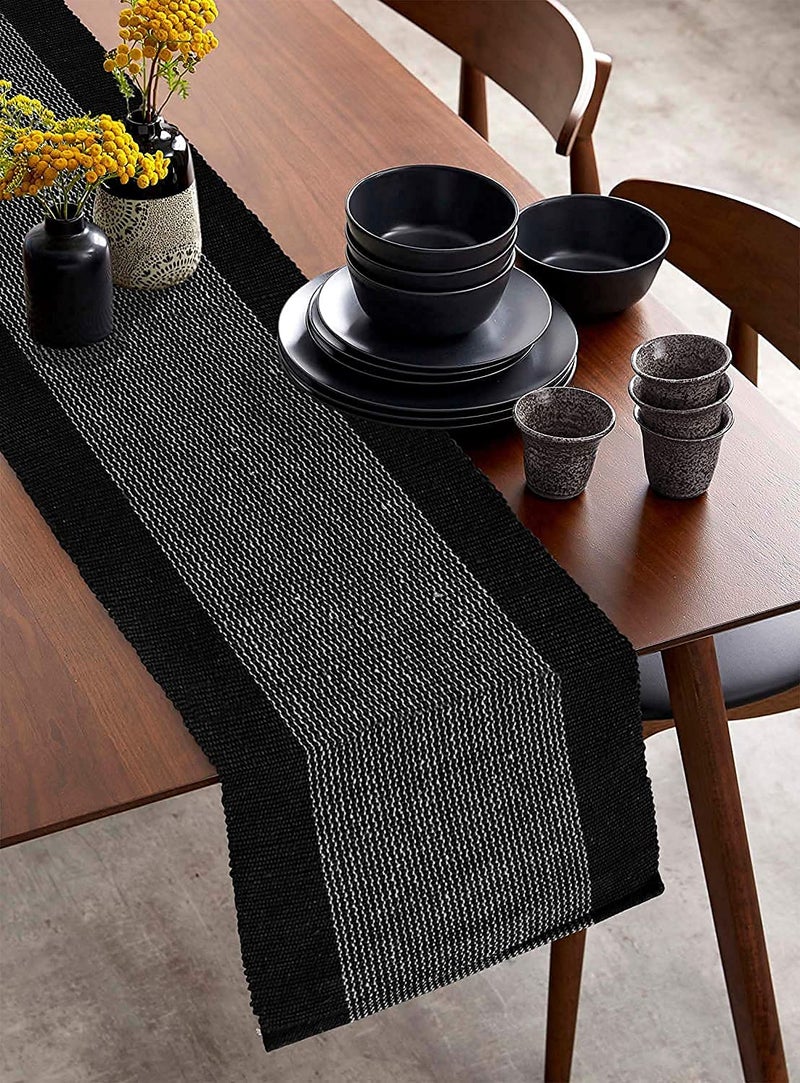 STONEMUNK Cotton Table Runner 13'' x 72'' Eco-Friendly Hand-Made Cotton Runner for Parties, Dining Table, Wedding, Boho Runner - (Black - Simple) - Image 2