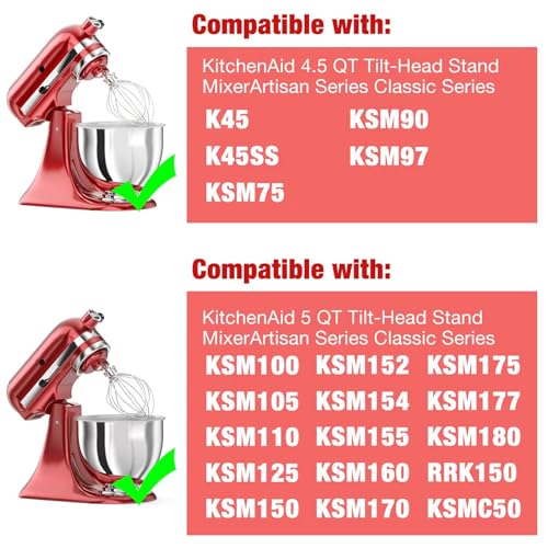 XINCAN K45WW Stainless Steel 6-Wire Whip Attachment for KitchenAid Tilt-Head Stand Mixer 4.5-5 Quart Bowl, Stainless Steel Whisk Replacement for Kitchen Aid Mixer, Dishwasher Safe, Egg Heavy Cream Beater - Image 3