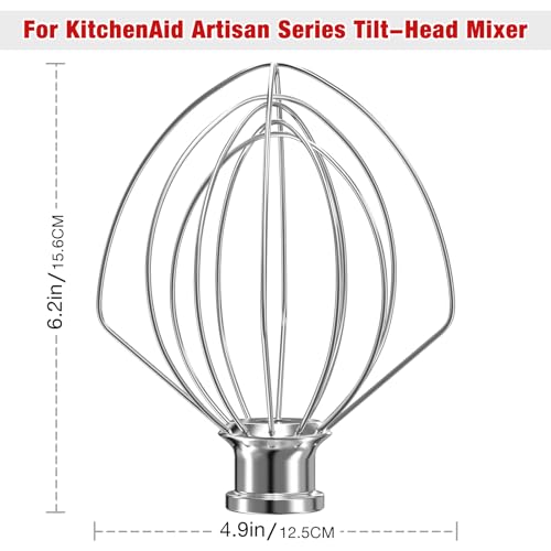XINCAN K45WW Stainless Steel 6-Wire Whip Attachment for KitchenAid Tilt-Head Stand Mixer 4.5-5 Quart Bowl, Stainless Steel Whisk Replacement for Kitchen Aid Mixer, Dishwasher Safe, Egg Heavy Cream Beater - Image 4
