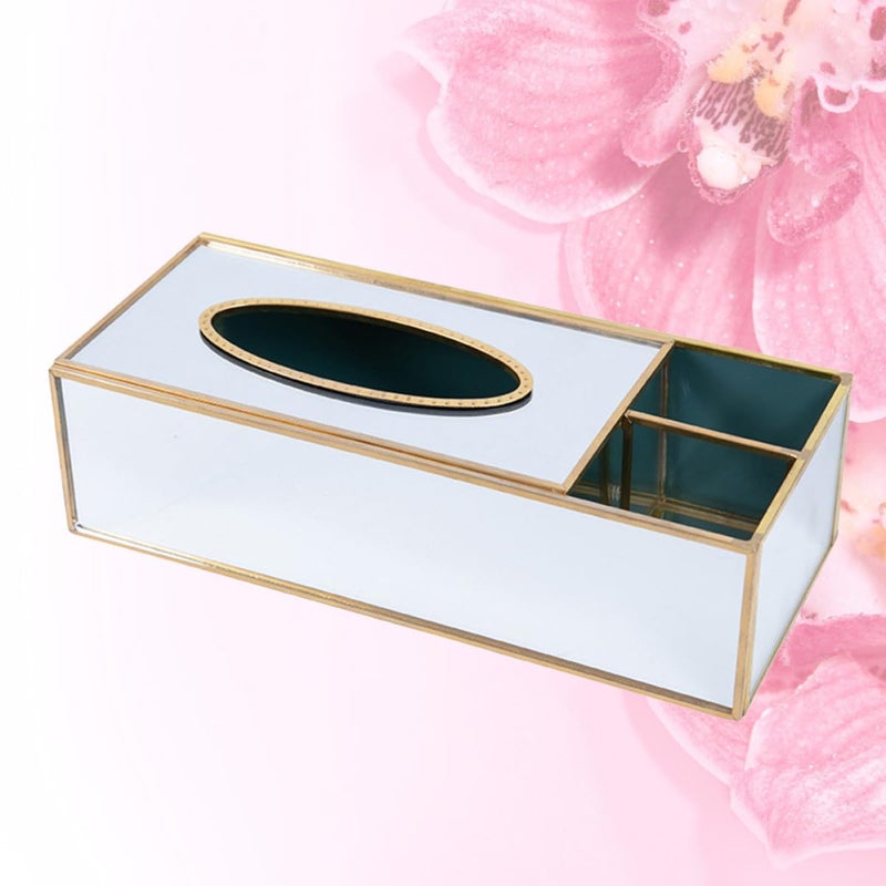 Brass Mirrored Glass Tissue Box Holder With Dustproof Design For Home Bathroom Decor - Image 4