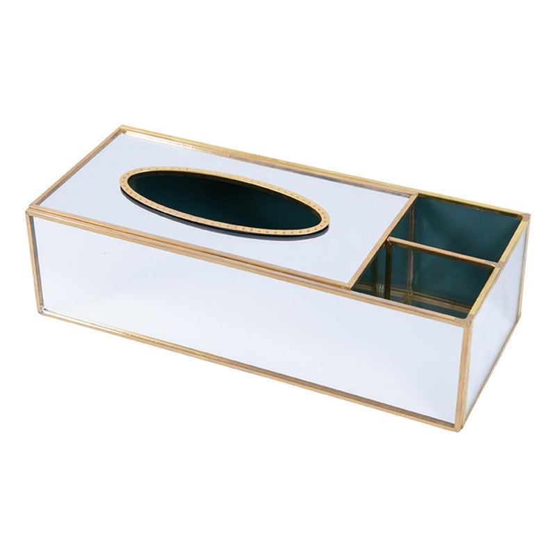 Brass Mirrored Glass Tissue Box Holder With Dustproof Design For Home Bathroom Decor - Image 2