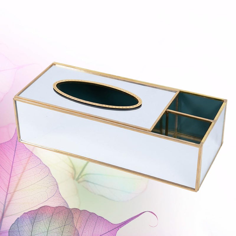 Brass Mirrored Glass Tissue Box Holder With Dustproof Design For Home Bathroom Decor - Image 3