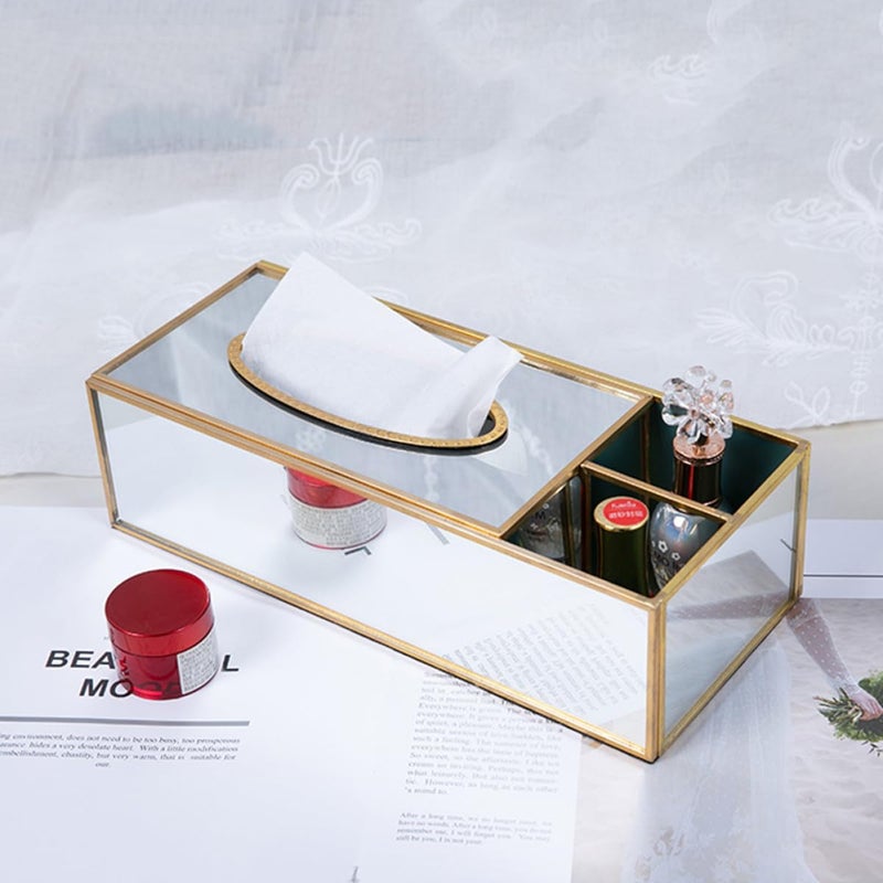 Brass Mirrored Glass Tissue Box Holder With Dustproof Design For Home Bathroom Decor - Image 5
