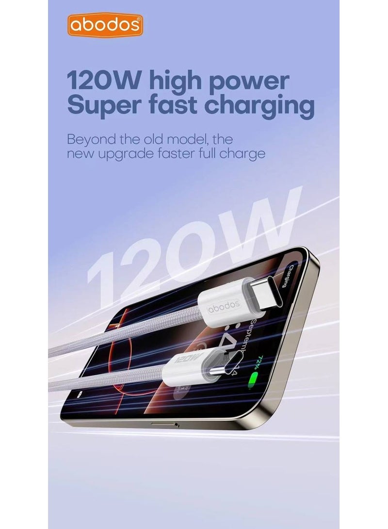 Abodos AS-DS387 120W Fast Charging Data Cable – Type-C to Type-C, 1.2m PD Cable, Durable & Tangle-Free Design - Image 2