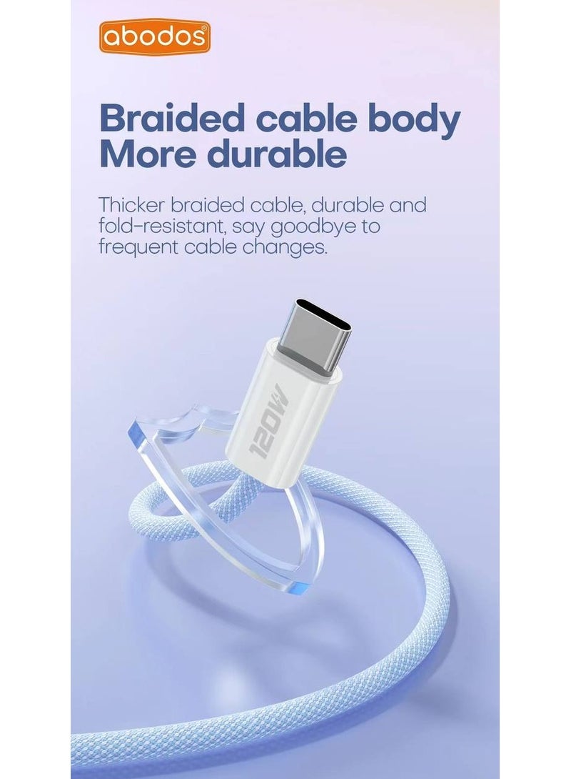 Abodos AS-DS387 120W Fast Charging Data Cable – Type-C to Type-C, 1.2m PD Cable, Durable & Tangle-Free Design - Image 3