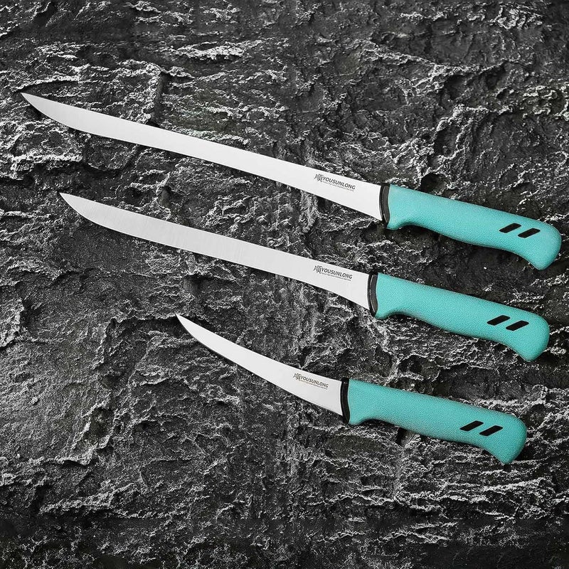 YOUSUNLONG Ham Slicing Knife Boning Knife 3-Piece Set - Premium High-carbon Molybdenum Steel Blade of 5" 10" 12" - Spanish Style Meat and Ham Slicer - Ergonomic & Non-slip Handle - Image 4