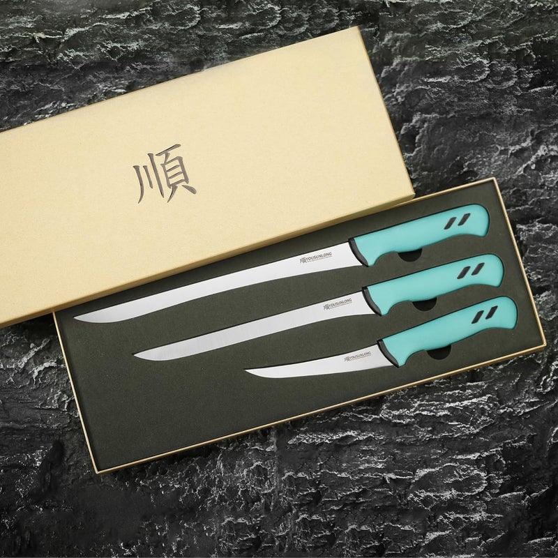 YOUSUNLONG Ham Slicing Knife Boning Knife 3-Piece Set - Premium High-carbon Molybdenum Steel Blade of 5" 10" 12" - Spanish Style Meat and Ham Slicer - Ergonomic & Non-slip Handle - Image 3